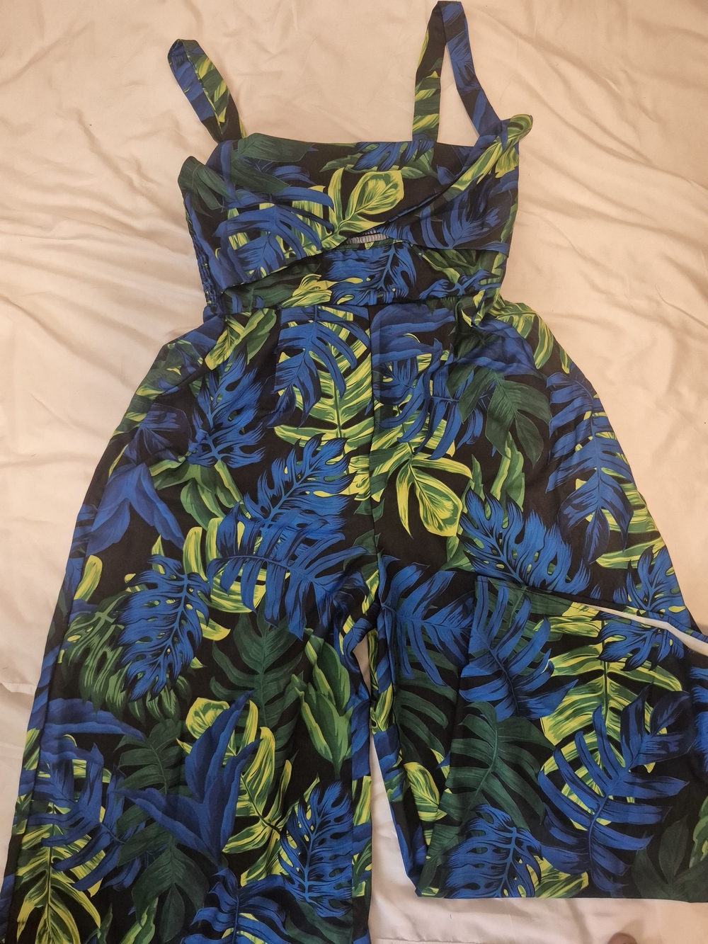 Tropical Wide-Leg Jumpsuit in Blue & Green